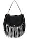 Fabric Knitted Women's Shoulder Bag Suede Black