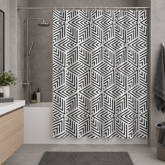 MRShome Duschvorhang Stoff 180x180cm Schwarz Weiß