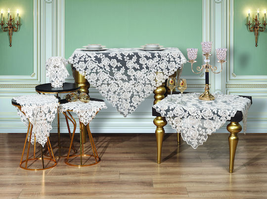 Liolios Home Linen Runner with Embroidery Set 3 Pieces Cream 40x145cm