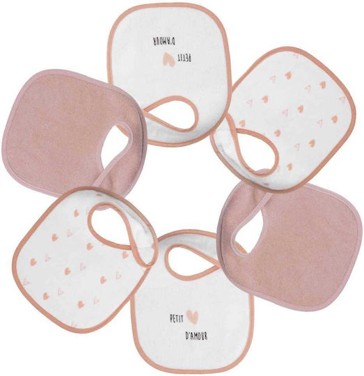Trois Kilos Sept Waterproof Fabric Baby Bibs with Hoop & Loop Fastener Hearts for 4 m+ 6 Pieces