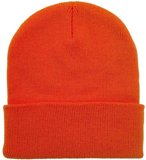 Beanie Unisex Σκούφος Πλεκτός σε Πορτοκαλί χρώμα