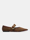 Wildleder Damen Ballerinas Mit Riemen Braune
