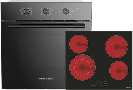 Unterbau-Backofen mit Kochfeldern 70lt mit Keramik-Kochfeldern P59.5cm Schwarz