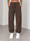 High Waist Sweatpants Wide Fleece Brown