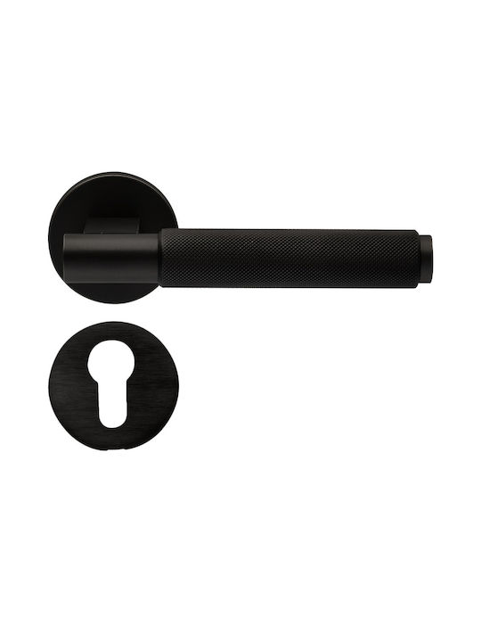 Ilavio Door Handle Middle Door with Rosette 2411 Pair Brass Black Soft Touch