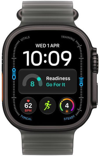 Apple Watch Ultra 4 Titanium 49mm Αδιάβροχο με Παλμογράφο (Black Titanium with Translucent Black Ocean Band)