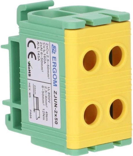 Ergom Zjun-2x50 Pe R34rr-07020002003 DIN Rails Clamps 1 Piece Yellow-Green