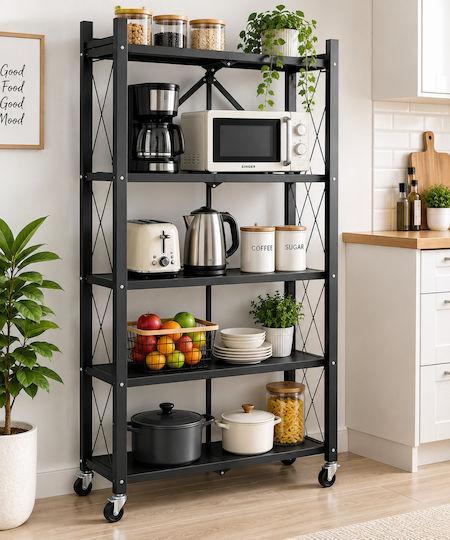 Kitchen Rack Metallic Black 71x36x125cm