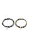 Double Wrap Bracelet Cross Beads Hematite & Beige Wood
