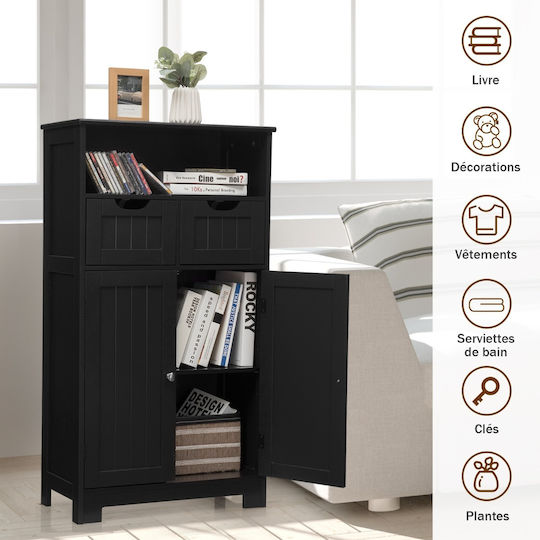 Costway Floor Bathroom Shelf Wooden with 3 Shelves 109x30x60cm Black