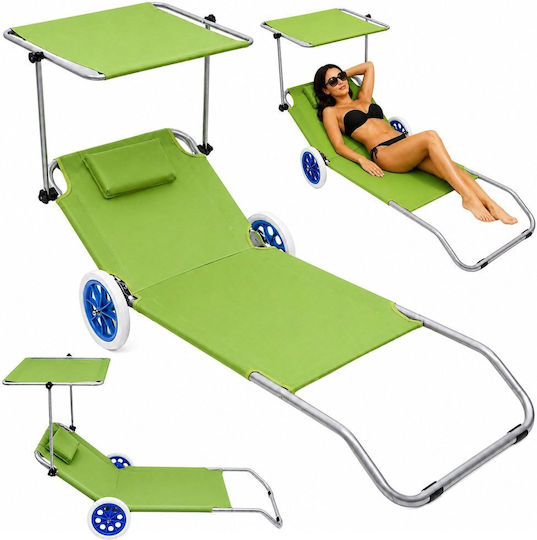 Lean Toys Green Foldable Aluminum Beach Sunbed with Shader