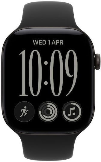 Apple Apple Watch Series 12 Cellular Алуминиев Водоустойчив 46 мм с Пулсомер (Черен алуминий с черна спортна каишка - M/L)