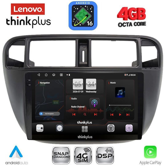 Lenovo Автомобилна Аудио Система за Honda Civic 1995-2001 с A/C (Bluetooth/USB/Вграден Wi-Fi/GPS/Apple CarPlay/Android Auto) с Touch Screen 9"