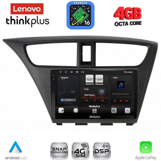 Lenovo Car Audio System for Honda Civic 2012-2016 Bluetooth USB WiFi GPS Apple CarPlay Android Auto with 9" Touch Screen