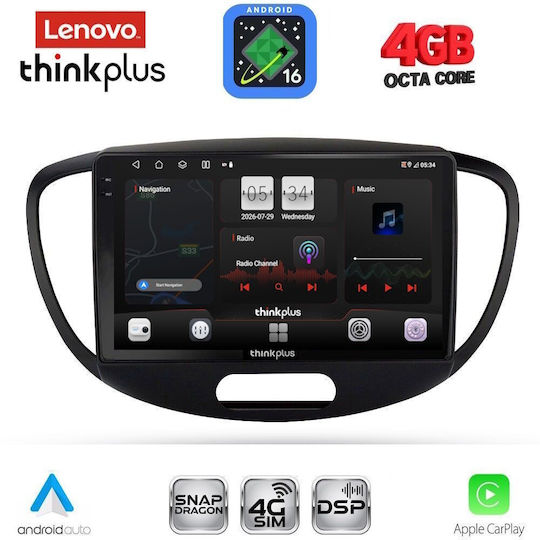 Lenovo Car Audio System for Hyundai i10 2008-2013 (Bluetooth/USB/WiFi/GPS/Apple CarPlay/Android Auto) with 9" Touch Screen