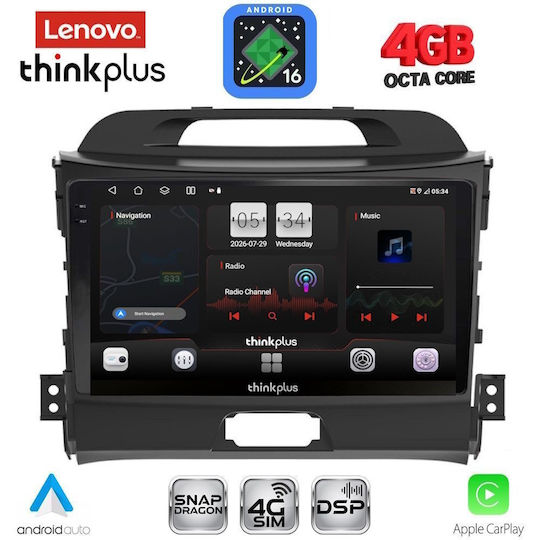 Lenovo Автомобилна Аудио Система за Kia Sportage 2010-2015 (Bluetooth/USB/Вграден Wi-Fi/GPS/Apple CarPlay/Android Auto) с Touch Screen 9"