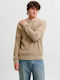 Crew Neck Herrenblusen Langarm Beige
