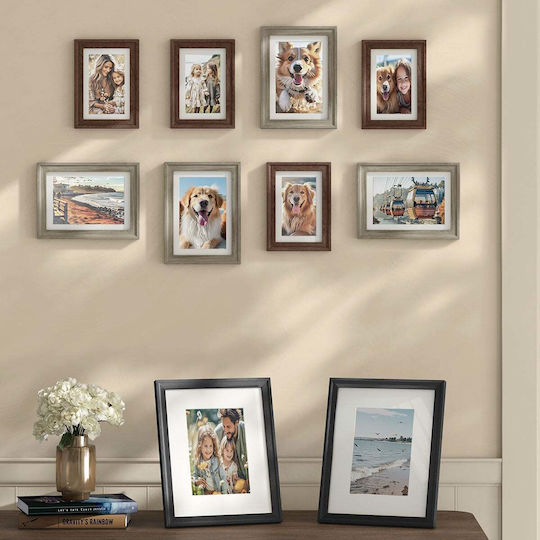 Songmics Wall Mounted Wooden Photo Frame with Brown Frame 10 Pieces