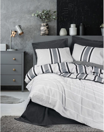 Cotton Box Set Huse Pentru Pilote Nobby 100% Bumbac 200x220cm Dublă Cu 2 Fețe De Pernă & 1 Cearșaf Gri Antracit