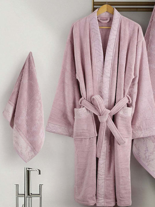 Nima Inverno Дамски халат с яка Pink 380гр/м²