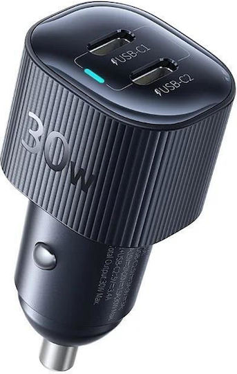 Baseus Primetrip Handy-Autoladegerät 30W mit Anschlüssen: 2xUSB-A 1xType-C Schwarz Farbe