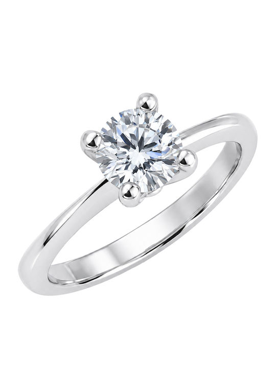 Einzelner Steine Ringe aus Weißgold 14K mit Kunstdiamant