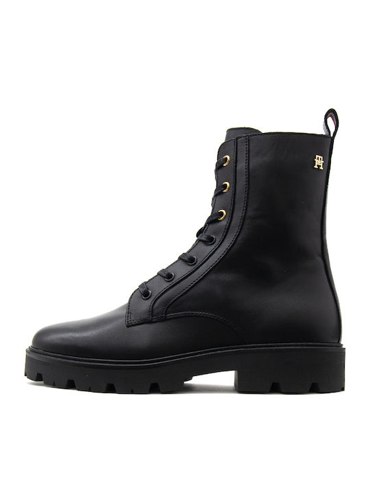 Leder Damen Biker-Stiefel Schwarz