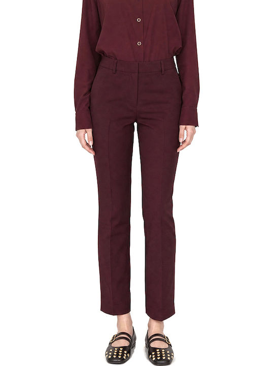 MY T Women's Fabric Capri Trousers with Elastic in Slim Fit Burgundy