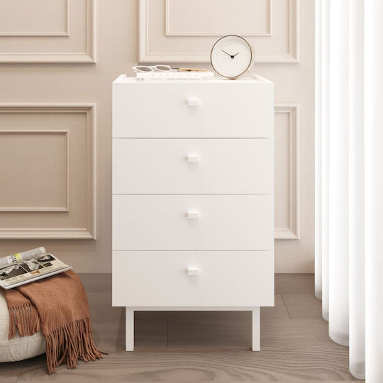 Wooden Bedroom Chest of Drawers Luke with 4 Drawers White 48x37x80cm