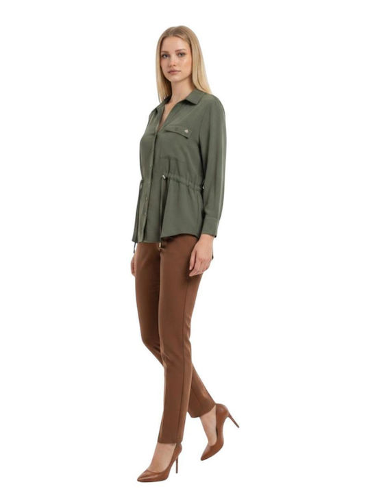 Μακρυμάνικο Γυναικείο Πουκάμισο Χακί