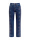Celestino Γυναικείο Τζιν Wide Leg Κέντημα Στο Πλάι Loose Fit Σκούρο Μπλε