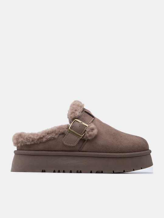 Luigi Luigi Damen Hausschuhe mit Pelz Beige