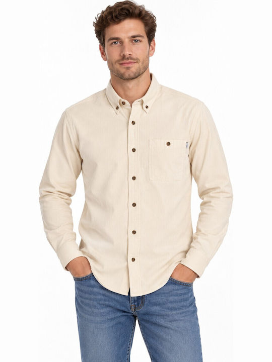 Long Sleeve Corduroy Shirt in Regular Fit Ecru