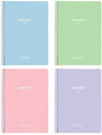 Metron Spiral Ruled Notebook A4 120 Paper Sheets 2 Subjects (Miscellaneous Designs)