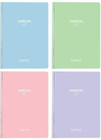 Metron Spiral Ruled Notebook A4 120 Paper Sheets 3 Subjects (Miscellaneous Designs)