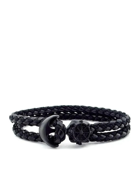 SteweHome Men's Bracelet with Anchor Design Made of Leather