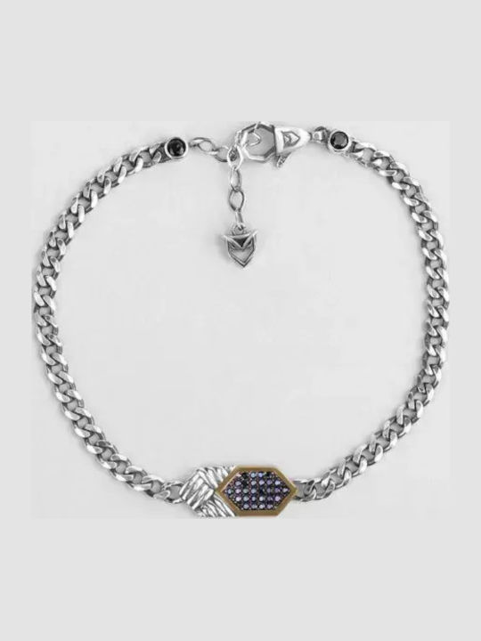 SteweHome Herren Armband Kette Aus Silber Vergoldet Mit Zirkon 22cm