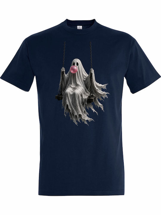 T-shirt Унисекс Ghost On Swing Cute Halloween Ghost Тъмносин