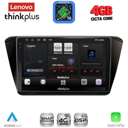 Lenovo Car Audio System for Skoda Superb 2015-2023 with Clima (Bluetooth/USB/WiFi/GPS/Apple CarPlay/Android Auto) with 10" Touch Screen