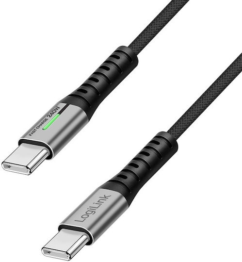 LogiLink LED Geflochtenes USB 3.2 Kabel USB-C männlich - USB-C 240W PD Schwarz 1m CU0442