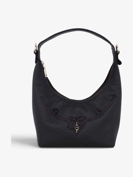 Damen Schultertasche Schwarzes Leder