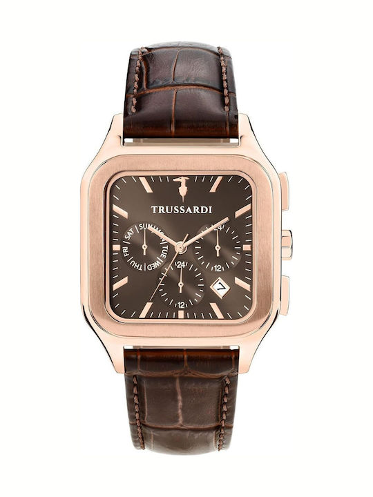 Trussardi Men's Watch 39mm Battery Chronograph with Brown Leather Strap