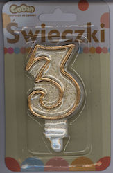 Godan Candle Number 3 Gold Outline Glitter 9cm ...