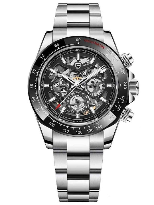 Pagani Design Ceas Bărbătesc 40mm Cronograf Automat cu Brățară din Oțel Silver/black