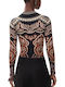 Women's Cotton Long Sleeve Blouse Brown Black Beige