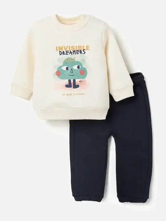 Kids Sweatpants Set Ecru And Blue