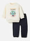 Kids Sweatpants Set Ecru And Blue