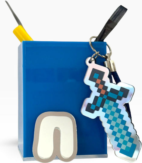 Plexilab Personalisierte Federmäppchen Blau Gloss Plexiglas 9x9cm Höhe 12,5cm Anfangsbuchstabe