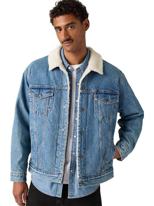 Levi's Sherpa Trucker Denim Jacke Waschung Medi...