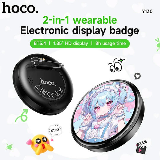 Electronic Digital Conference Badge 2 1 Screen 1.85" HD Bluetooth V5.4 Black Hoco Y130